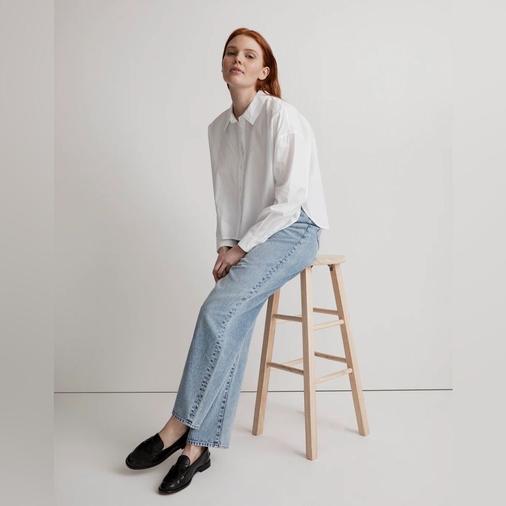 Madewell NWT Signature Poplin Hartfield Crop Shirt Cotton Size Large in Eyelet - Picture 3 of 8